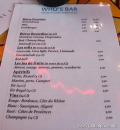 Prices in Paris bars, Alcohol in the bar